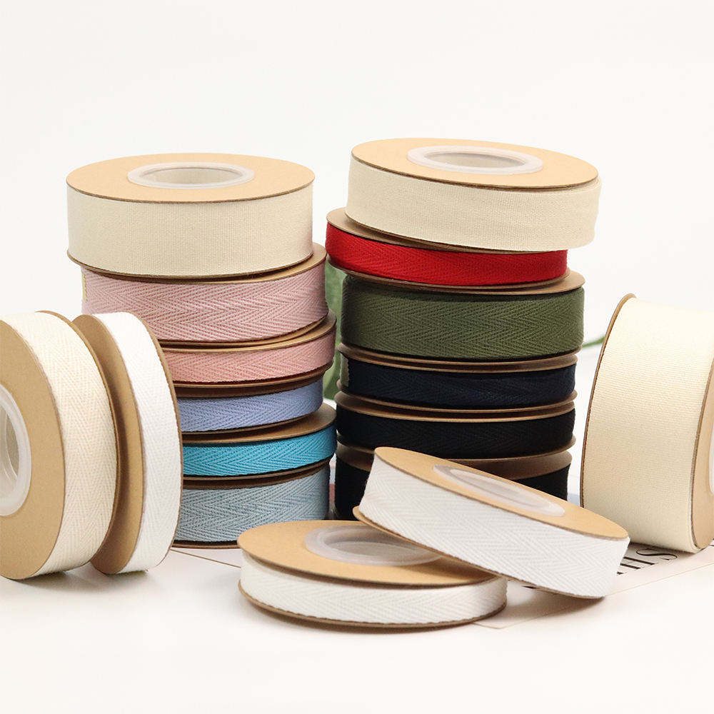 Herringbone cotton ribbon wholesale — diagonal weave pattern
