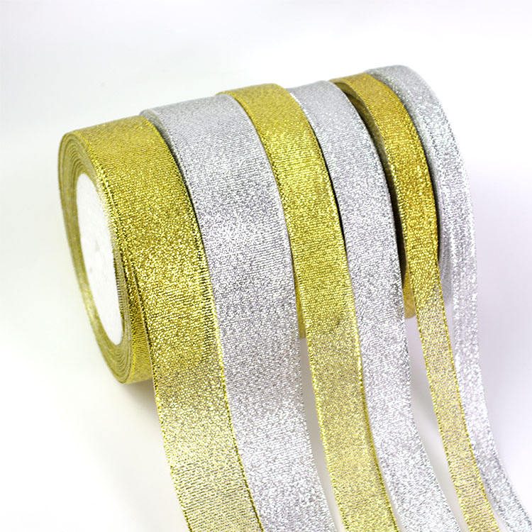 Wholesale metallic ribbon: lurex woven and glitter, gold silver custom
