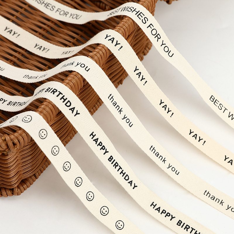 Printed cotton ribbon with text — custom message cotton ribbon for gift packaging