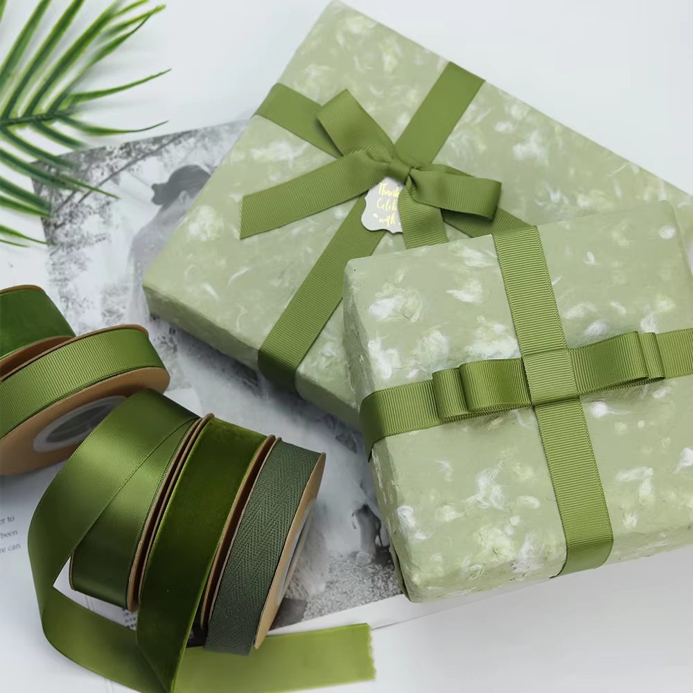 Floral ribbon bow on gift box  custom all-over print ribbon for premium packaging