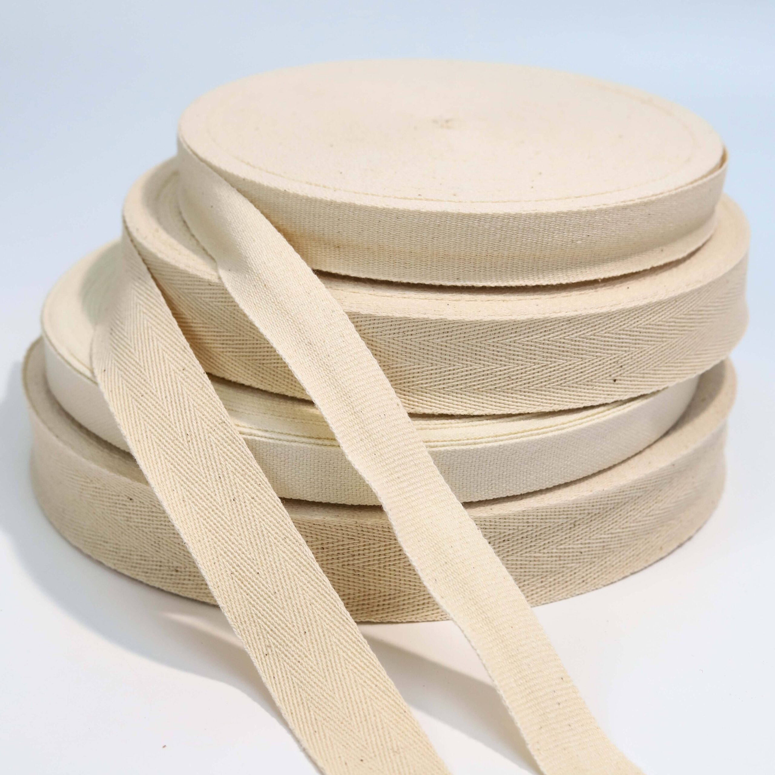 Twill cotton ribbon wholesale — diagonal weave, durable natural tape