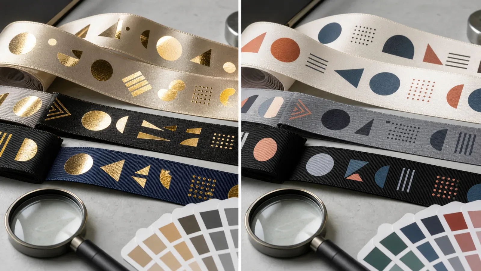 Printed ribbon samples for custom organza color and print feasibility