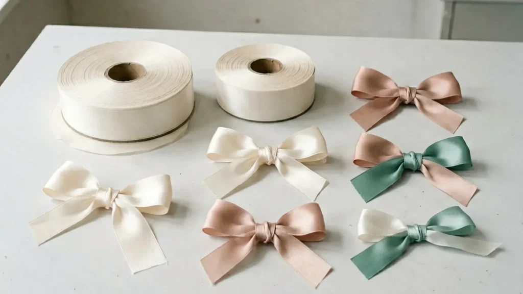 Pre-tied ribbon bow samples prepared for attachment approval