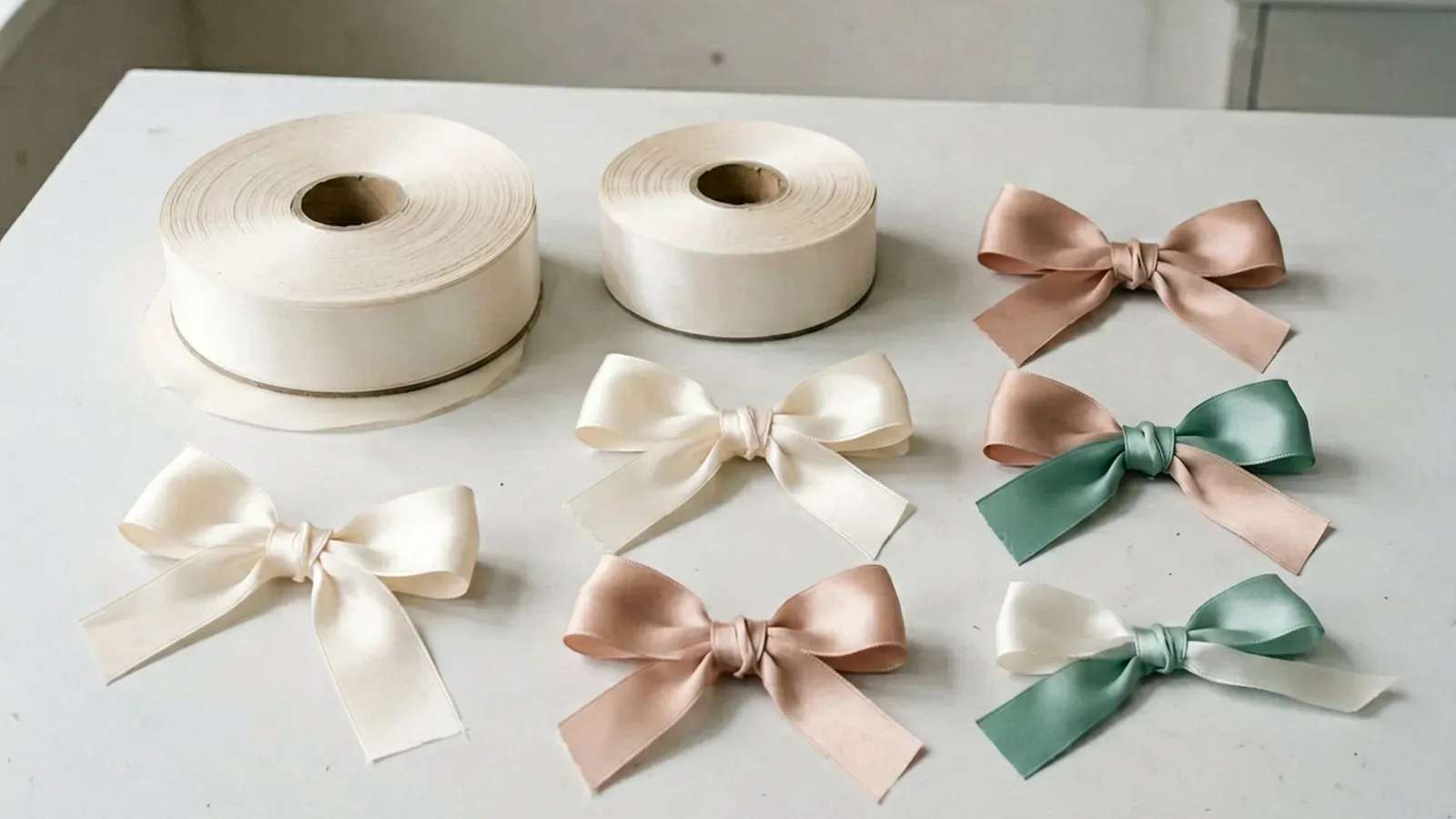Pre-tied ribbon bow samples prepared for attachment approval